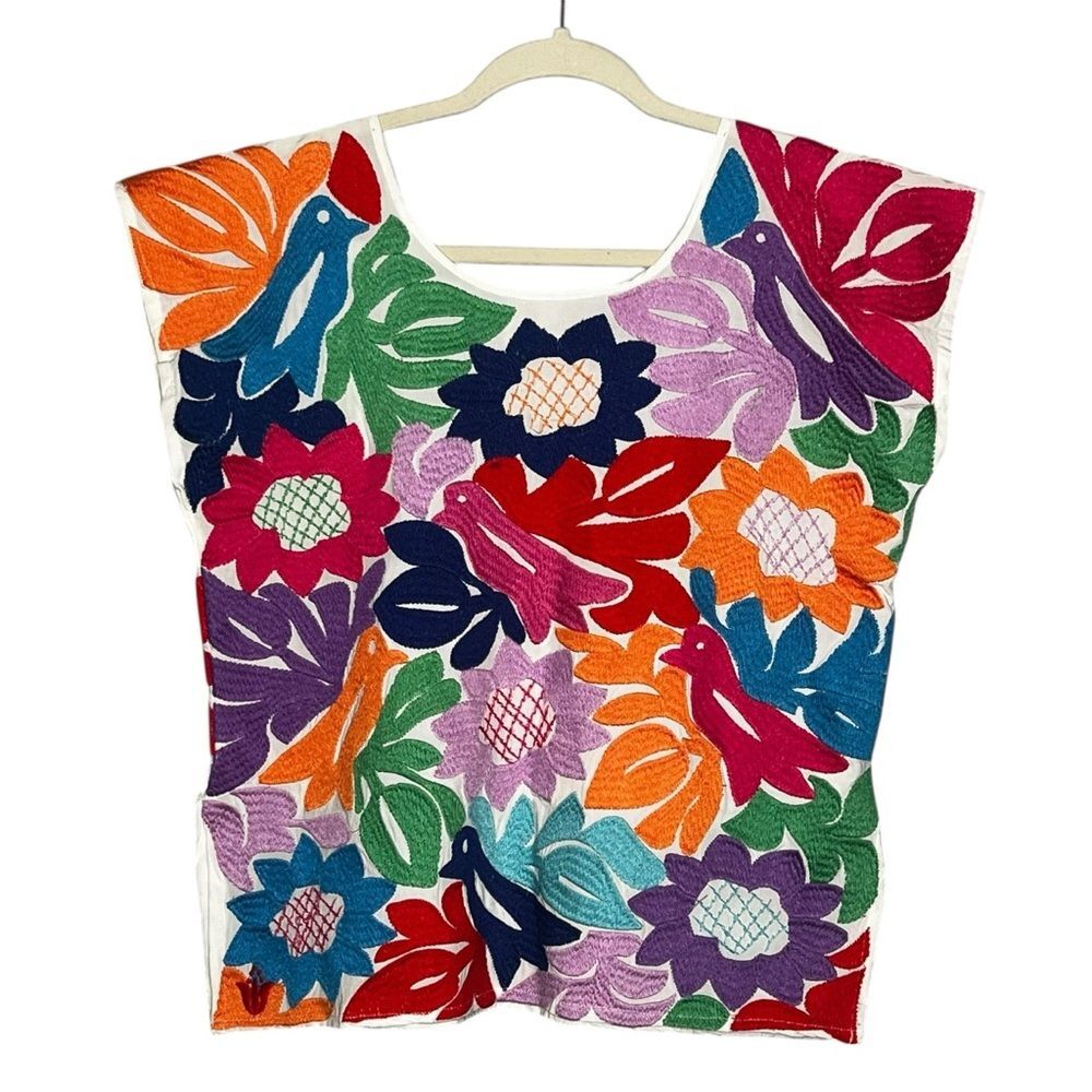 J Marie Multicolor Floral Embroidered Folk Boho Artisan Cottagecore Top Size M - Picture 4 of 7